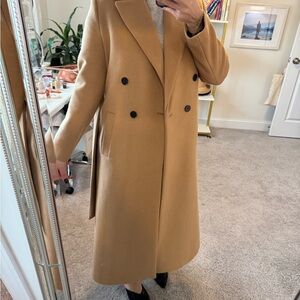 Mango Classic Camel Double-Breasted Wool Coat